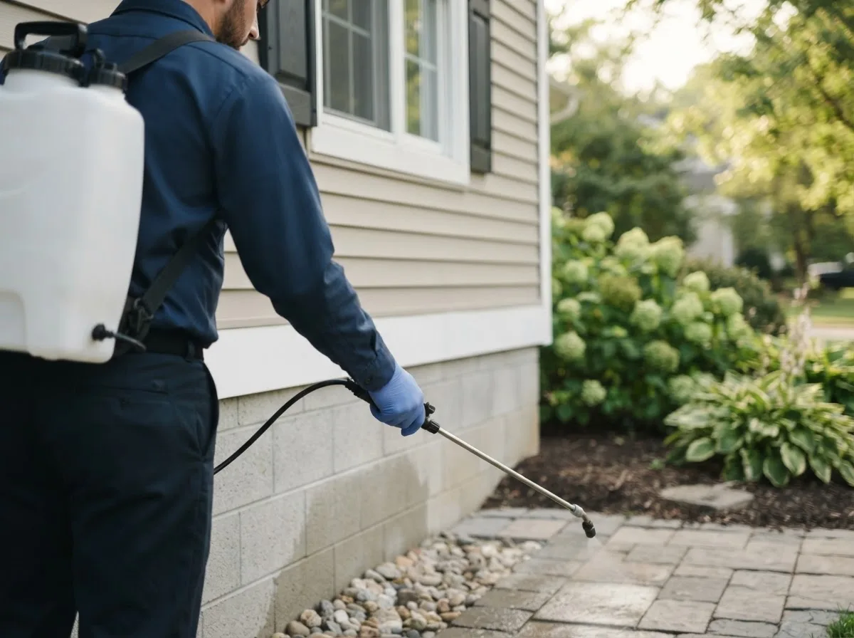 Pest control technician inspecting a home in Fort Rock, OR